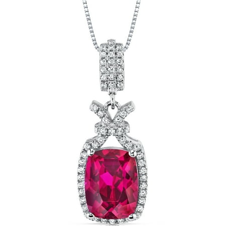 Peora 5.00 Carat T.G.W. Cushion Cut Created Ruby Rhodium over Sterling Silver Pendant, 18
