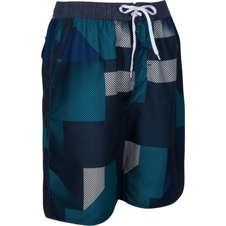 Eliot Classic Surf Skate Swim Trunks Geometric Print and Elastic Waist - Navy - XL