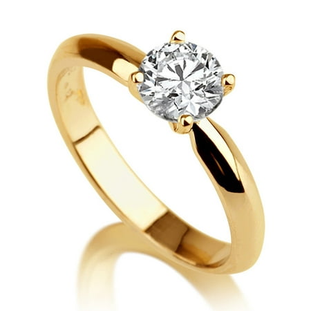 Yellow Gold 14K Moissanite Engagement Ring C&C VS Colorless 7.5MM Stone (1 1/2 Carat)