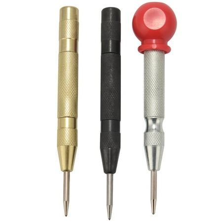 3 Pcs Automatic Center Punch Tool 5 Inch Spring Loaded Crushing Hand Tool With Cushion Cap And Adjustable Impact – Gold Black Silver
3 Pcs Automatic Center Punch Tool 5 Inch Spring Loaded Crushing Hand Tool With Cushion Cap And Adjustable Impact – Gold Black Silver