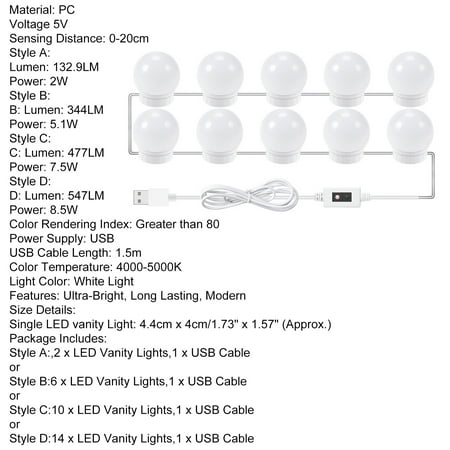 SONGBIRDTH LED Vanity Lights 1 Set Dimmable Flicker-Free Convenient USB Vanity Makeup LED Lamps Mirror Light Bulbs Kit
SONGBIRDTH LED Vanity Lights 1 Set Dimmable Flicker-Free Convenient USB Vanity Makeup LED Lamps Mirror Light Bulbs Kit