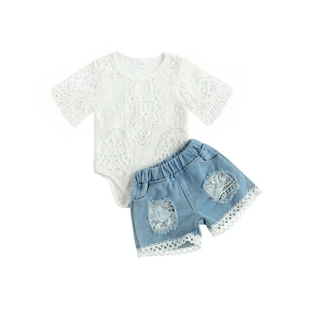 2Pcs Baby Girl Princess Flower Lace Hollow White Short Sleeve Round Collar Romper Ripped Denim Shorts Clothes Set
2Pcs Baby Girl Princess Flower Lace Hollow White Short Sleeve Round Collar Romper Ripped Denim Shorts Clothes Set