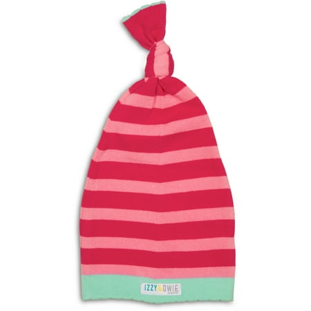 Izzy & Owie - 0-12 Month Dark Pink Light Pink and Mint Striped Loose Baby Hat