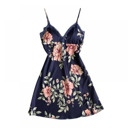 

Satin Deep V Sleepwear Womens Chemise Nightgown Full Slip Lace Lounge Dress With Pad