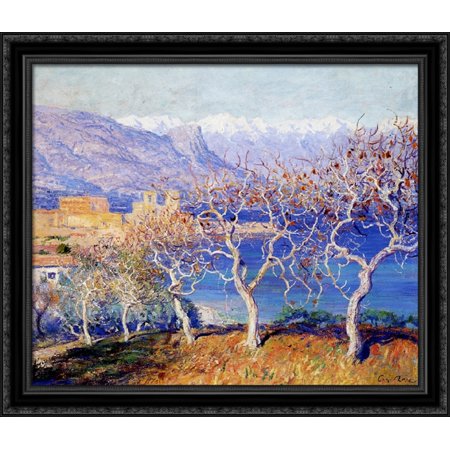 Fig Trees, Antibes 34x28 Large Black Ornate Wood Framed Canvas Art by Guy Rose