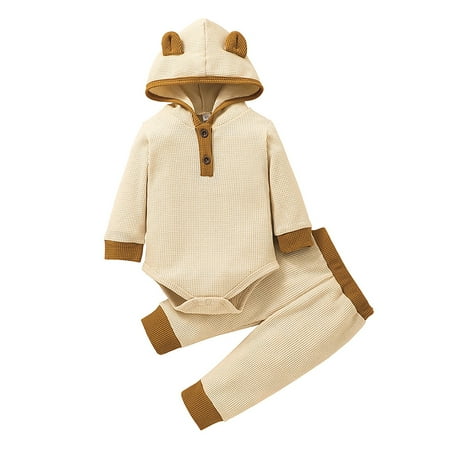 uukiA 0-18 Months Newborn Unisex Baby Infant Solid Color Waffle Spliced Hooded Romper And Elastic Waist Casual Pants 2PCs Outfits Set
uukiA 0-18 Months Newborn Unisex Baby Infant Solid Color Waffle Spliced Hooded Romper And Elastic Waist Casual Pants 2PCs Outfits Set