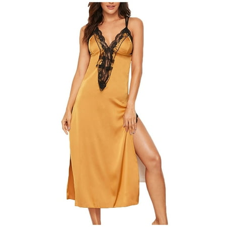 iOPQO lingerie for women Women Satin Floral Lace High Split With Thong Backless Silk Sleepwear Pajamas Yellow M
iOPQO lingerie for women Women Satin Floral Lace High Split With Thong Backless Silk Sleepwear Pajamas Yellow M