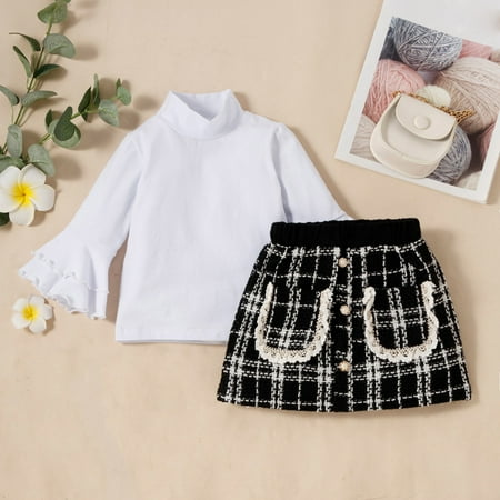 BadyminCSL Toddler Girls Autumn Winter Long Sleeve Solid Color Turtleneck Flare Sleeve Plaid Short Skirt Kids Set
BadyminCSL Toddler Girls Autumn Winter Long Sleeve Solid Color Turtleneck Flare Sleeve Plaid Short Skirt Kids Set