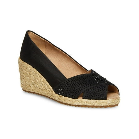 Anne Klein Womens Ezzie Rhinestone Peep Toe Wedge Sandals