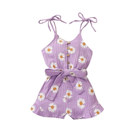 Gupgi Toddler Girl Spaghetti Straps Sleeveless Buttons Playsuits Outfits