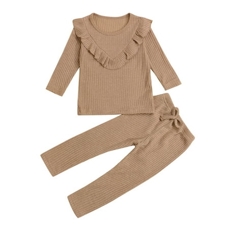 Yinyinxull Autumn Kids Baby Girls Casual Clothes Sets Outfits Solid Ruffles Long Sleeve Tops Pants Tracksuits Khaki 2-3 Years
Yinyinxull Autumn Kids Baby Girls Casual Clothes Sets Outfits Solid Ruffles Long Sleeve Tops Pants Tracksuits Khaki 2-3 Years