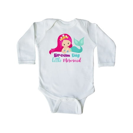 Inktastic Dream Big Little Mermaid Mermaid With Pink Hair Gift Baby Girl Long Sleeve Bodysuit