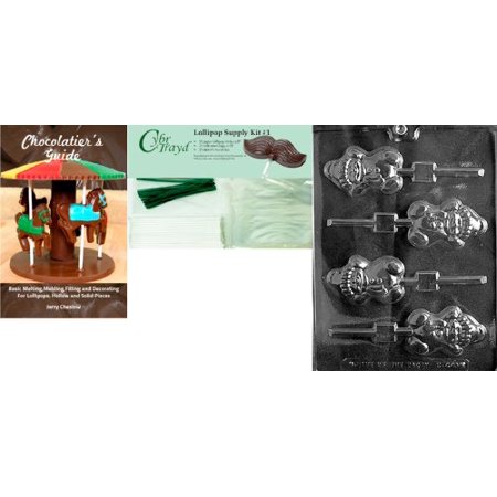 Cybrtrayd 45stK25GRBk-C440 Snowman Lolly Chocolate Mold with Chocolatier's Bundle of 25 Lollipop Sticks, 25 Cello Bags, 25 Green Twist Ties and Chocolatier's Guide