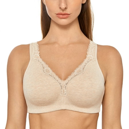 Delimira Women s Wireless Contton Bras Lace Plus Size Non-Foam Comfort Bralette