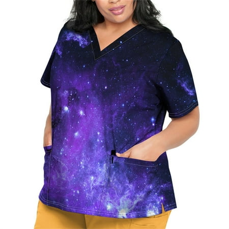 Sksloeg Womens Scrub Tops Plus Size Starry Printed Top Comfort Scrubs Women s V-Neck Workwear Short Sleeve Shirts Nursing Working Uniform Dark Purple S
Sksloeg Womens Scrub Tops Plus Size Starry Printed Top Comfort Scrubs Women s V-Neck Workwear Short Sleeve Shirts Nursing Working Uniform Dark Purple S
