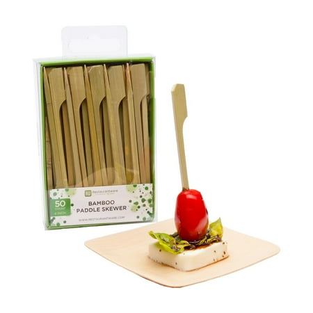 Natural Bamboo Paddle Skewer - Retail Pack - 4 x 1/2 - 50 count box