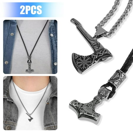 2PCS Stainless Steel Mens Viking Thor s Hammer Norse Axe Necklace Pendant Chain
2PCS Stainless Steel Mens Viking Thor s Hammer Norse Axe Necklace Pendant Chain