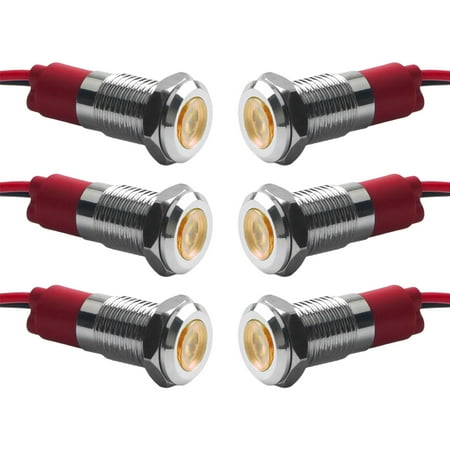 6pcs 8mm Led Indicator Light 12-24v Waterproof Signal Light Flat Head With Wires