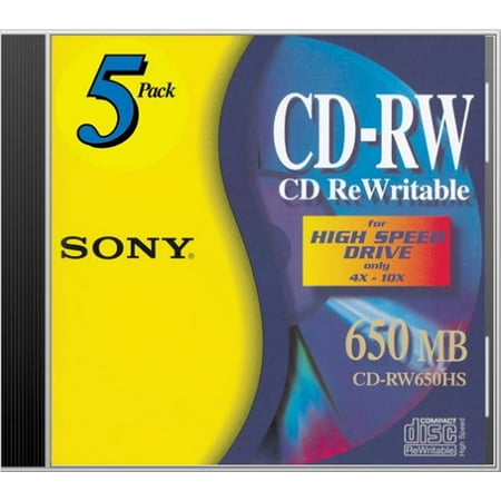 Sony 5CDRW700HRH Disc Cd-r/w 80 Min High Speed 5/pk Jewel Case W/ Hang Tab 4x-10x