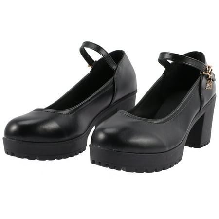 1 Pair Round Head Low Mouth High Heels Stylish Female High-heeled Shoes (Black)