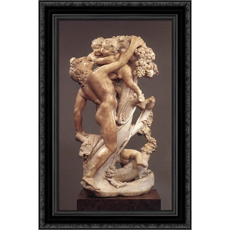 Bacchanal: A Faun Teased by Children 17x24 Black Ornate Wood Framed Canvas Art by Bernini, Gian Lorenzo