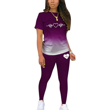 Paille Ladies Lounge Sets Crew Neck Two Piece Outfit Short Sleeve Jogger Set Women Slim Fit Sweatsuits Comfy Gradient Pajamas Purple M
Paille Ladies Lounge Sets Crew Neck Two Piece Outfit Short Sleeve Jogger Set Women Slim Fit Sweatsuits Comfy Gradient Pajamas Purple M
