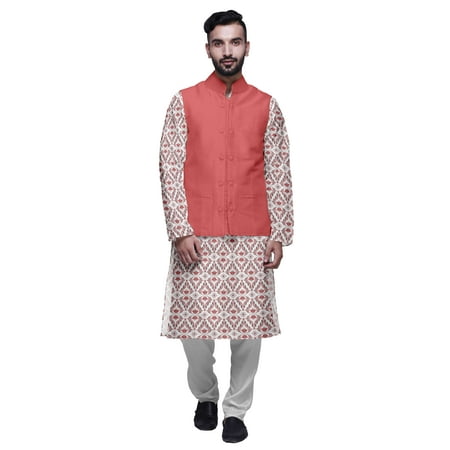 Atasi Indian Kurta Pyjama Jacket Set For Men Printed Classic Casual Clothing