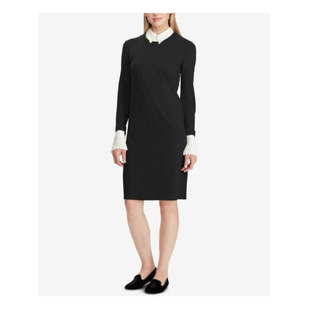 RALPH LAUREN Womens Black Heather Long Sleeve Jewel Neck Above The Knee Sheath Dress Size: 4