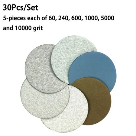30Pcs/Set 3Inch 60-10000Grit Wet&Dry Hook&Loop Sanding Discs White Dry Sandpaper