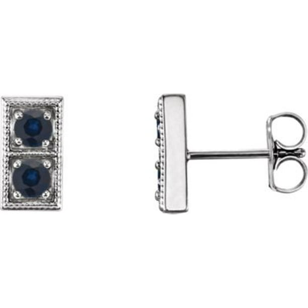 14K White Gold Chatham® Created Blue Sapphire Two-Stone Earrings Gemstone Fashion Finished (Pair)