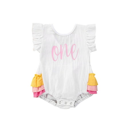 Canrulo Newborn Infant Girl One Letter Print Ruffle Sleeveless Backless Romper Playsuit First Birthday Outfits White 3-6 Months
Canrulo Newborn Infant Girl One Letter Print Ruffle Sleeveless Backless Romper Playsuit First Birthday Outfits White 3-6 Months