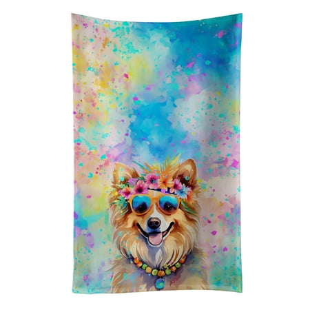 Pomeranian Hippie Dawg Kitchen Towel 15 in x 25 in