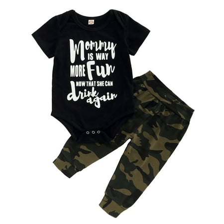 12 Months Baby Boy Casual Outfits Pants Sets 18 Months Short Sleeve Letter Prints Romper Tops Elastic Camouflage Pants 2PCS Set Black
12 Months Baby Boy Casual Outfits Pants Sets 18 Months Short Sleeve Letter Prints Romper Tops Elastic Camouflage Pants 2PCS Set Black