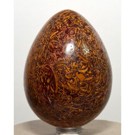 2.8" Elephant Skin Mariyam Jasper Egg Arabic Calligraphy Crystal Fossil Scriptstone Jasper Mineral Stone Egg - India + Plastic Stand