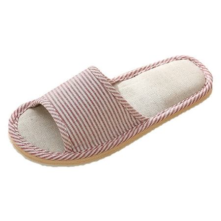 Shpwfbe Slippers For Women Indoor Cotton Linen Winter Stripe Shoes House Slippers For Women Womens Slippers