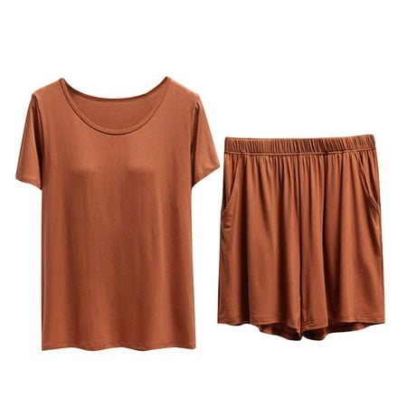 Women Pajamas With Chest Pad Bra Underwear Short Sleeved T Shirt Top 5 Pants Summer Thin Of Home Wear Pajamas Set
Women Pajamas With Chest Pad Bra Underwear Short Sleeved T Shirt Top 5 Pants Summer Thin Of Home Wear Pajamas Set
