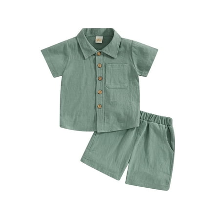 Suanret Toddler Kids Boys Tops Shorts Sets Short Sleeve Button-down Shirt with Elastic Waist Shorts Beachwear Green 2-3 Years
Suanret Toddler Kids Boys Tops Shorts Sets Short Sleeve Button-down Shirt with Elastic Waist Shorts Beachwear Green 2-3 Years