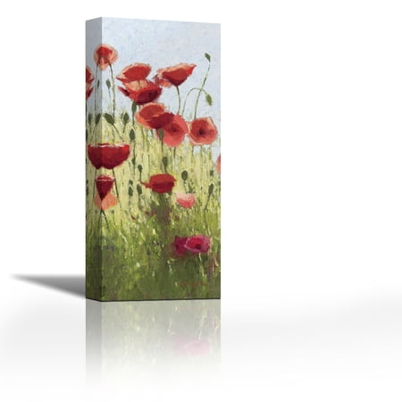 Mountain Poppies I - Wag - Contemporary Fine Art Giclee on Canvas Gallery Wrap - wall d?cor - Art painting - 11 x 27 Inch - Ready to Hang
