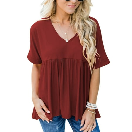 Dellytop Women Babydoll Maternity V-Neck Peplum Short Sleeve Tees