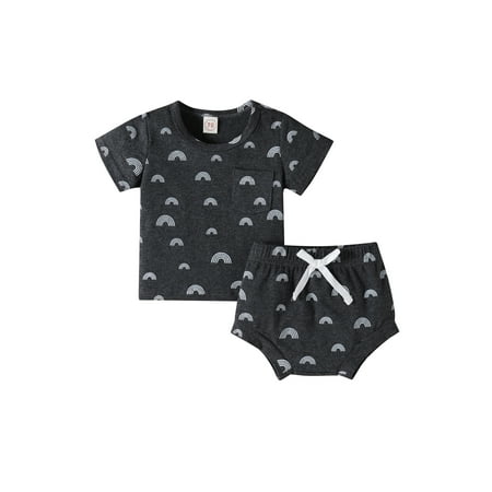 Suanret Infants Baby Boys 2PCS Set Rainbow Pattern Print Short Sleeve Pocket T-shirt Elastic Waist Short Pant Dark Grey 12-18 Months
Suanret Infants Baby Boys 2PCS Set Rainbow Pattern Print Short Sleeve Pocket T-shirt Elastic Waist Short Pant Dark Grey 12-18 Months