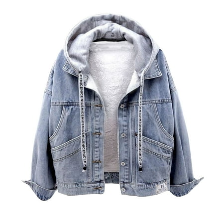 Fleece Lined Denim Jacket for Women Long Sleeve Hood with Drawstring Snap Front Pockets Cuffs
Fleece Lined Denim Jacket for Women Long Sleeve Hood with Drawstring Snap Front Pockets Cuffs