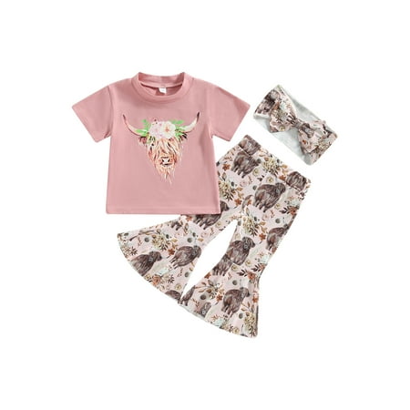 Qtinghua Western Toddler Baby Girl Summer Outfit Letter T-Shirt Top Cow Print Bell Bottoms Pants Headband 3Pcs Clothes Pink 12-18 Months
Qtinghua Western Toddler Baby Girl Summer Outfit Letter T-Shirt Top Cow Print Bell Bottoms Pants Headband 3Pcs Clothes Pink 12-18 Months
