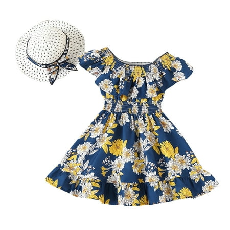 CNGELG Kids Toddler Girls Off Shoulder Flower Print Elastic Waist Summer Princess Dress With Hat Set Outfits 2PCS
CNGELG Kids Toddler Girls Off Shoulder Flower Print Elastic Waist Summer Princess Dress With Hat Set Outfits 2PCS