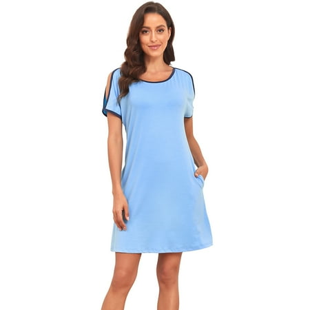Women s Short Sleeve Nightgown Sleepwear Pajama Dress With Pockets