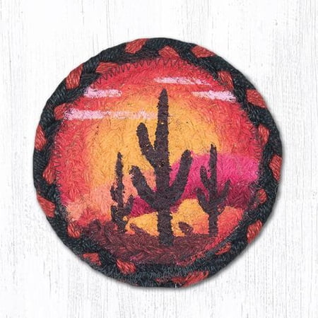 5"X5" Burgundy/Mustard/Ivory Desert Sunset Round Individual Coaster, Set of 4