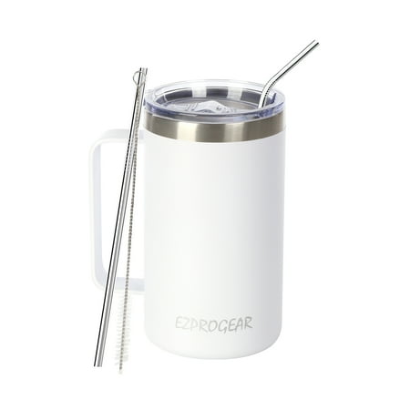 Ezprogear 24 oz White Stainless Steel Coffee Mug Double Wall Beer Tumbler Vacuum Insulated Camping Cup with Handle and Lid
Ezprogear 24 oz White Stainless Steel Coffee Mug Double Wall Beer Tumbler Vacuum Insulated Camping Cup with Handle and Lid