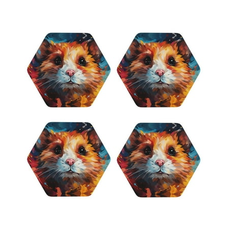 Leather Coasters Set of 4 - Oil Painting Colorful Hamster Lightweight Non-Slip Drink Coasters for Desk Anti-Scalding Desk Cup Coasters for Office Table Decor Hexagon
Leather Coasters Set of 4 - Oil Painting Colorful Hamster Lightweight Non-Slip Drink Coasters for Desk Anti-Scalding Desk Cup Coasters for Office Table Decor Hexagon