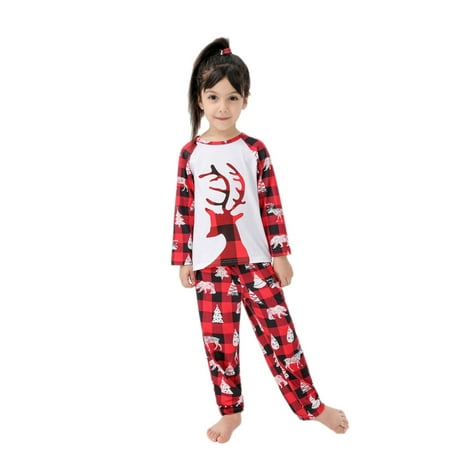Honeeladyy Christmas Family Pajamas Parent-child Warm Christmas Set Printed Home Wear Pajamas Two-piece Kid Set Red Sales Online