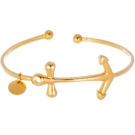 Angelique Silver 18kt Gold over Sterling Silver Anchor Open Cuff Dangling Disc Bangle