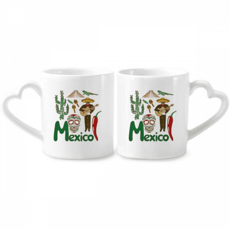 

Mexico National symbol Landmark Pattern Couple Porcelain Mug Set Cerac Lover Cup Heart Handle